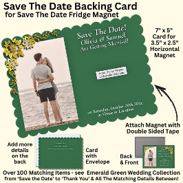 Tarjeta De Agradecimiento Save The Date, Magnet Backing Card Gold Emerald 