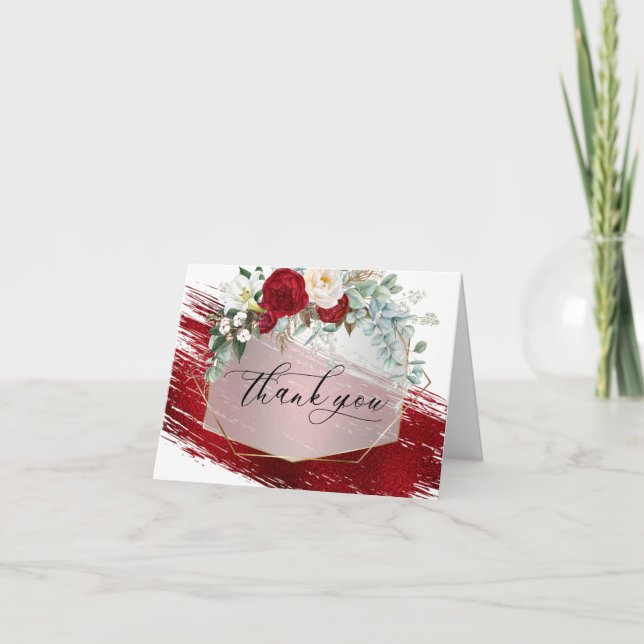 Tarjeta De Agradecimiento Scarlet Paint Stroke Red Ivory Peonies (Anverso)