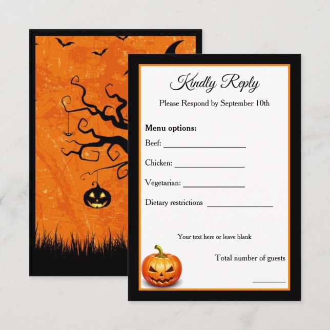 Tarjeta De Agradecimiento Scary Halloween Boda de calabaza RSVP opción de ta (Anverso / Reverso)