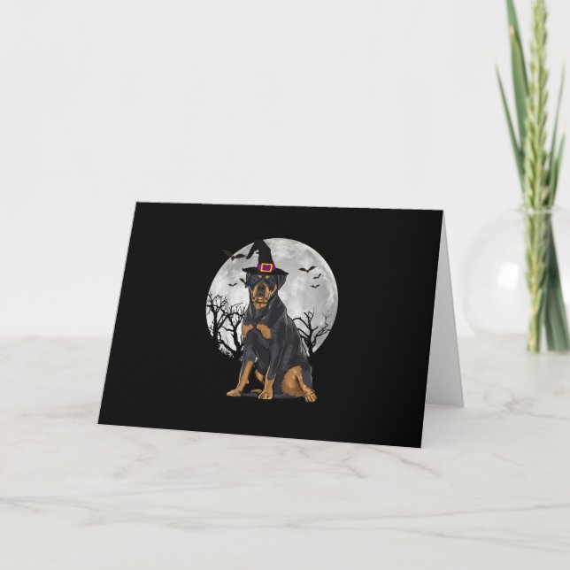 Tarjeta De Agradecimiento Scary Rottweiler Dog Witch Gorra Halloween (Anverso)