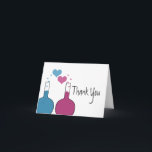Tarjeta De Agradecimiento Science of Love Thank You Card<br><div class="desc">So fun and nerdy is this Science of Love Wedding Thank You Card which features a pair of beakers, one in blue and the other in fuchsia, with cute heart bubbles. This quirky and unique design is perfect for that nerdy couple wanting something memorable that matches their quirky personalities! Easy...</div>