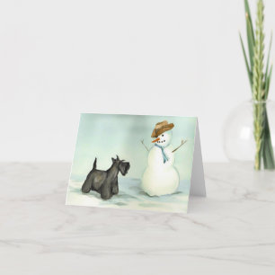 Tarjeta De Agradecimiento Scottish Terrier se encuentra con Snowman Dog Art