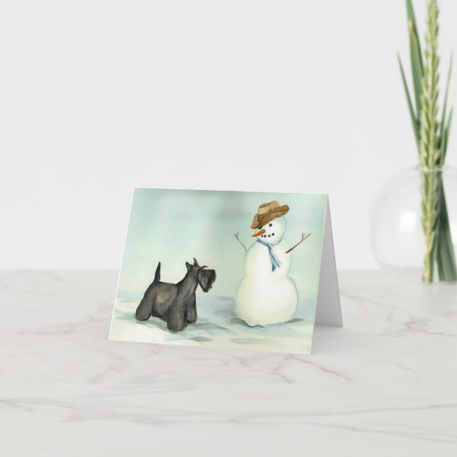 Tarjeta De Agradecimiento Scottish Terrier se encuentra con Snowman Dog Art  (Anverso)