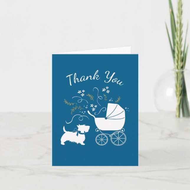 Tarjeta De Agradecimiento Scotty Dog Baby Shower Puppy Scottish Terrier Blue (Anverso)