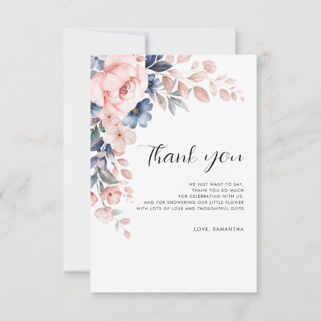 Tarjeta De Agradecimiento Script de acuarela floral Baby Shower (Anverso)