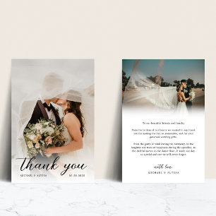 Tarjeta De Agradecimiento Script de Caligrafía Elegante Romántico Foto Boda