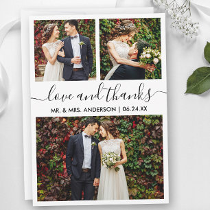 Tarjeta De Agradecimiento Script de Caligrafía Moderno de Moda Boda 3 Fotos