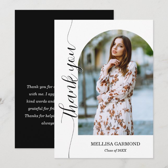 Tarjeta De Agradecimiento Script de moda Foto Graduación (Anverso / Reverso)