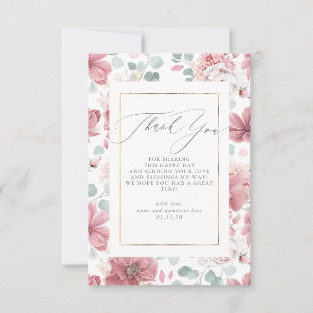 Tarjeta De Agradecimiento Script Dusty Pink Floral Baby Shower Gracias (Anverso)