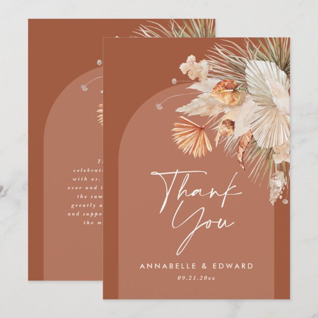 Tarjeta De Agradecimiento Script elegante boda gracias teracotta moderno (Anverso / Reverso)