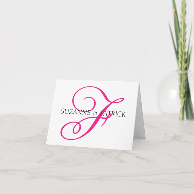 Tarjeta De Agradecimiento Script F Monograma Notecard (rosa caliente / negro (Anverso)