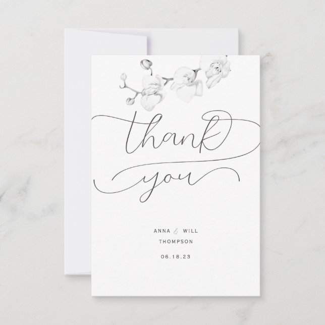 Tarjeta De Agradecimiento Script Florece Orchid Photo Boda Gracias (Anverso)