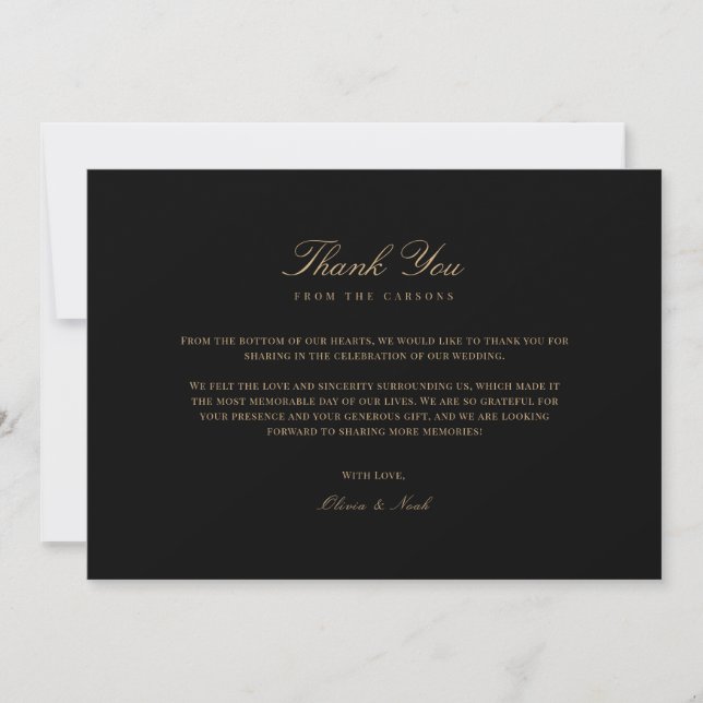 Tarjeta De Agradecimiento Script Gold & Black Gracias Card (Anverso)
