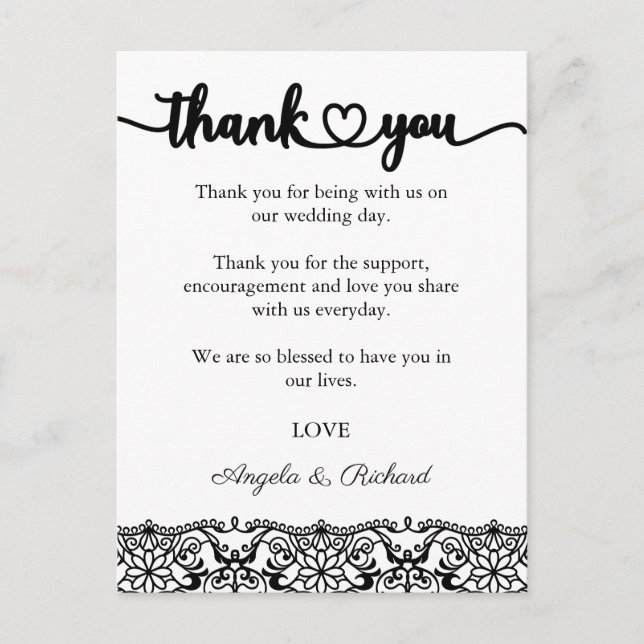 Tarjeta de agradecimiento, Script Gracias Tarjeta, (Anverso)