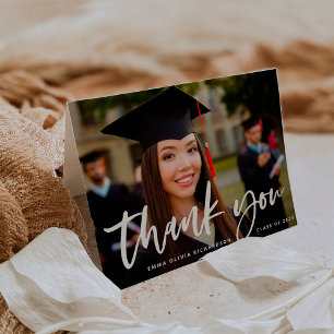 Tarjeta De Agradecimiento Script informal y foto de graduación