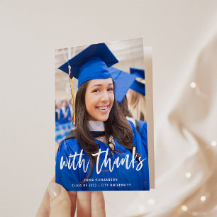 Tarjeta De Agradecimiento Script informal y foto de graduación
