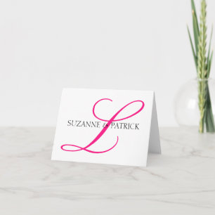 Tarjeta De Agradecimiento Script L Monograma Notecard (rosa caliente / negro