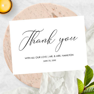 Tarjeta De Agradecimiento Script Lettering Black & White Boda Gracias