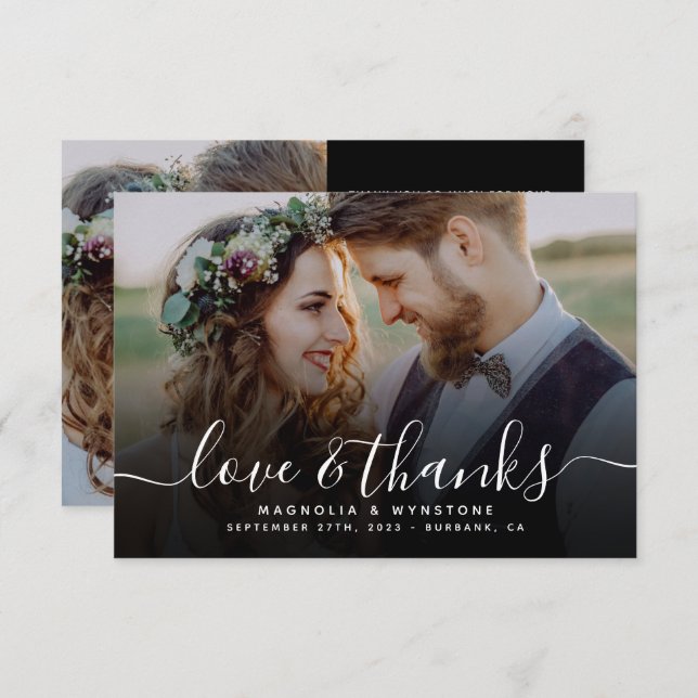 Tarjeta De Agradecimiento Script manuscrito QR Código Boda Foto (Anverso / Reverso)