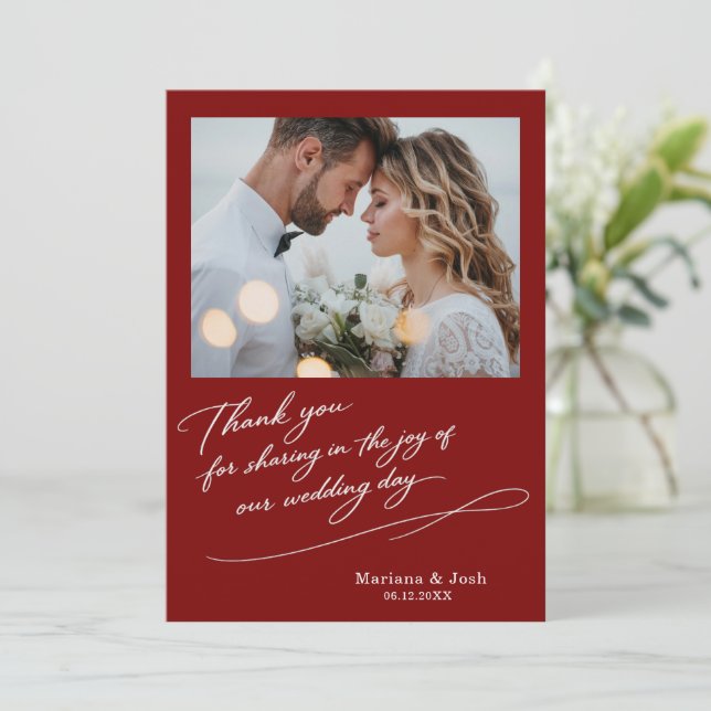 Tarjeta De Agradecimiento Script Modern Wedding 2 Photos Thank You Card (Anverso de pie)