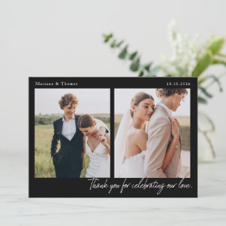 Tarjeta De Agradecimiento Script Modern Wedding 2 Photos Thank You Card