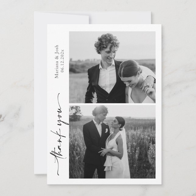 Tarjeta De Agradecimiento Script Modern Wedding 2 Photos Thank You Card (Anverso)