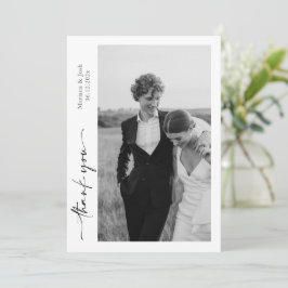 Tarjeta De Agradecimiento Script Modern Wedding 2 Photos Thank You Card