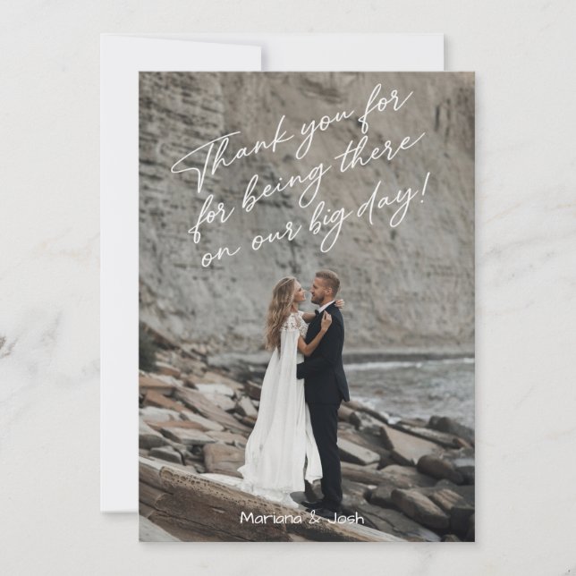 Tarjeta De Agradecimiento Script Modern Wedding Photo Thank You Card (Anverso)