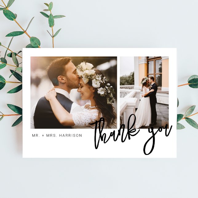 Tarjeta De Agradecimiento Script Moderno 2 Fotos Boda (Subido por el creador)