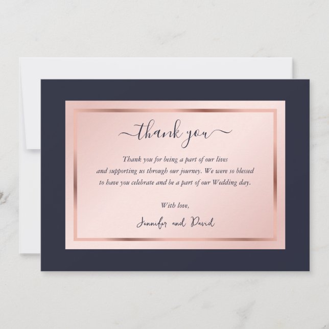 Tarjeta De Agradecimiento Script Moderno Rosa Dorada Azul Marino (Anverso)