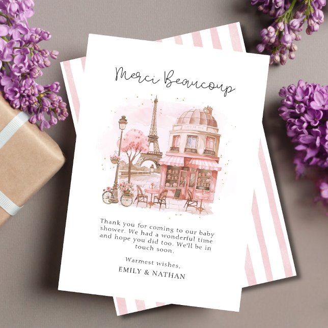 Tarjeta De Agradecimiento Script Paris Cafe Gracias Baby Shower (Subido por el creador)