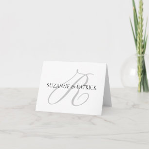Tarjeta De Agradecimiento Script R Monograma Notecard (Plata / Negro)