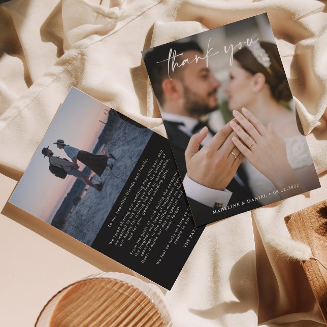 Tarjeta De Agradecimiento Script simple negro con Boda de fotos (Subido por el creador)