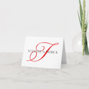 Tarjeta De Agradecimiento Script T Monograma Notecard (Rojo / Negro)