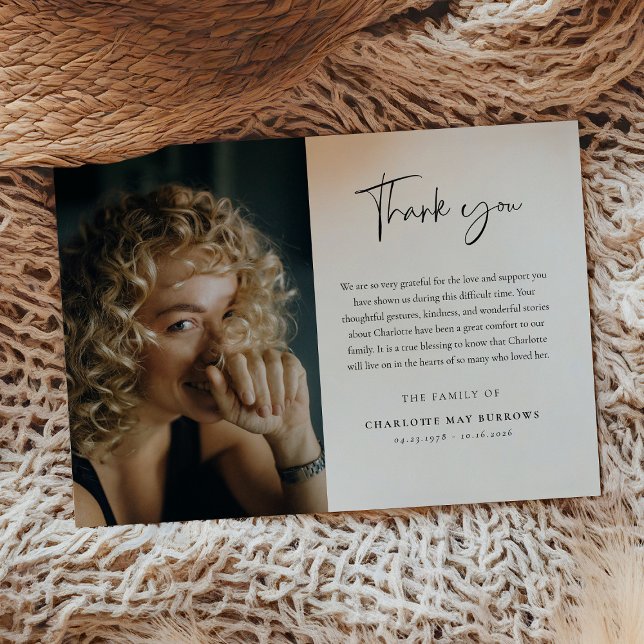 Tarjeta De Agradecimiento Script Typography Custom Photo & Message Sympathy  (Subido por el creador)