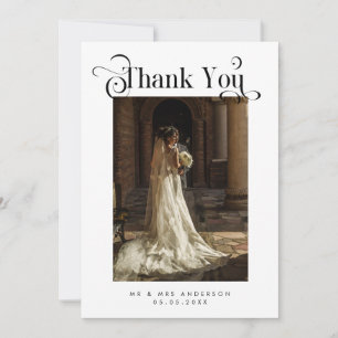 Tarjeta De Agradecimiento Script Vintage Boho Retro Foto Boda Romántico  