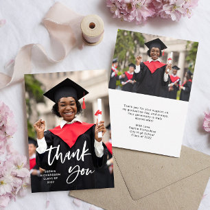 Tarjeta De Agradecimiento Script y foto casual Graduación