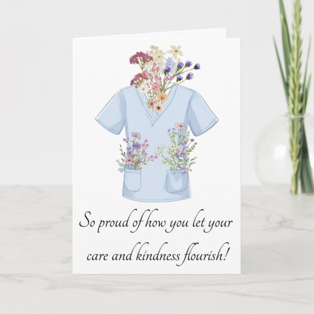 Tarjeta De Agradecimiento Scrub Floral Greeting Card (Anverso)