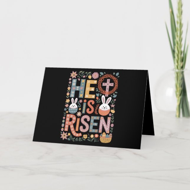 Tarjeta De Agradecimiento Se eleva Jesús Floral Cute Conejo Conejo de Pascua (Anverso)