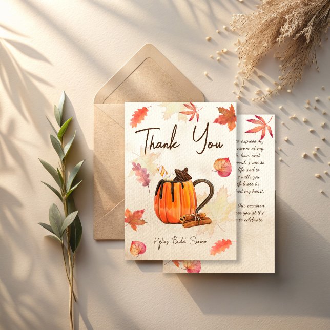 Tarjeta De Agradecimiento Se está preparando el té de calabaza de otoño del  (Love is brewing fall coffee pumpkin tea party bridal shower thank you cards)