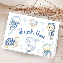 Tarjeta De Agradecimiento Sea Blue Ocean Boy Baby Shower Folded Thank You