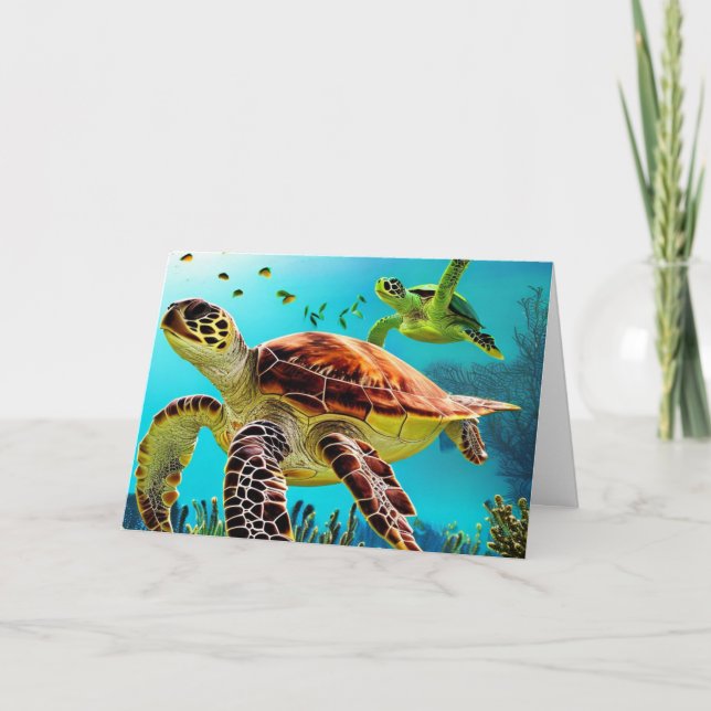 Tarjeta De Agradecimiento Sea Turtle Happy Birday (Anverso)