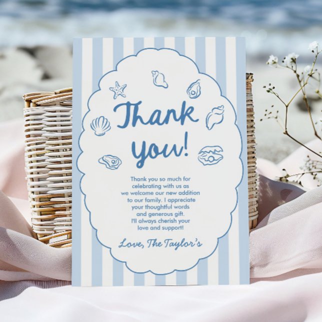 Tarjeta De Agradecimiento Sea You Soon, Baby Seashell Coastal Baby Shower (Subido por el creador)