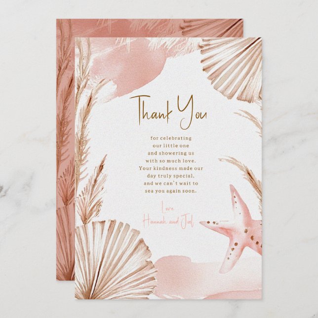 Tarjeta De Agradecimiento Sea You Soon Baby Thank You Card | Coastal Boho (Anverso / Reverso)