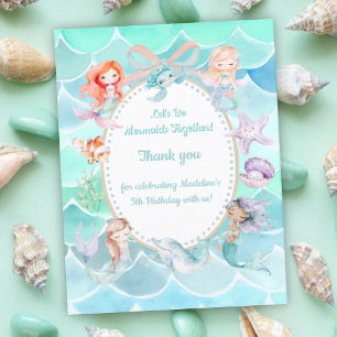Tarjeta De Agradecimiento Seamos Sirenas Juntos Fiesta Sirena Cumpleaños