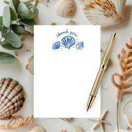 Tarjeta De Agradecimiento Seashells Beach Wedding Blue White PERSONALIZADO