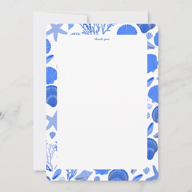 Tarjeta De Agradecimiento Seashells Bridal Shower Elegant Blue Beach PERSONA (Anverso)