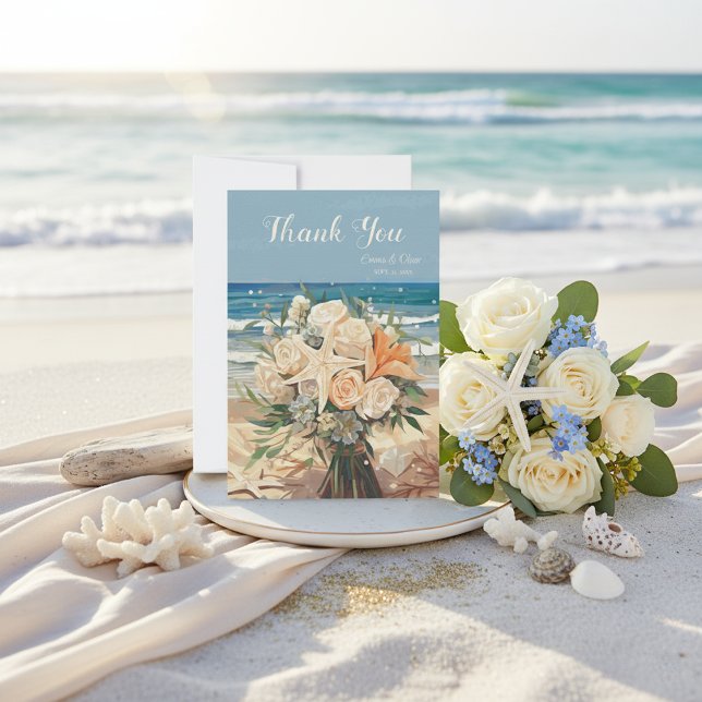 Tarjeta De Agradecimiento Seaside Theme Wedding Thank You Card Card (Subido por el creador)