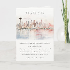 Tarjeta De Agradecimiento Seattle, Washington Watercolor Landscape Wedding