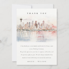 Tarjeta De Agradecimiento Seattle, Washington Watercolor Landscape Wedding